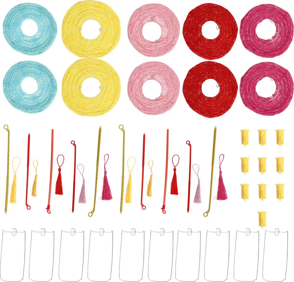10 set di lanterne di carta rotonde, pieghevoli, di diversi colori, impermeabili, da appendere con luci per decorazione