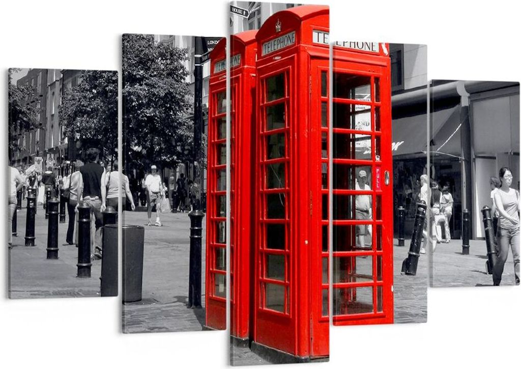 Bild auf Leinwand - Leinwandbild - Großbritannien London Telefon Straße - 150x100cm - Wand Bild - Wanddeko - Leinwanddruck - Bilder - Kunstdruck ...