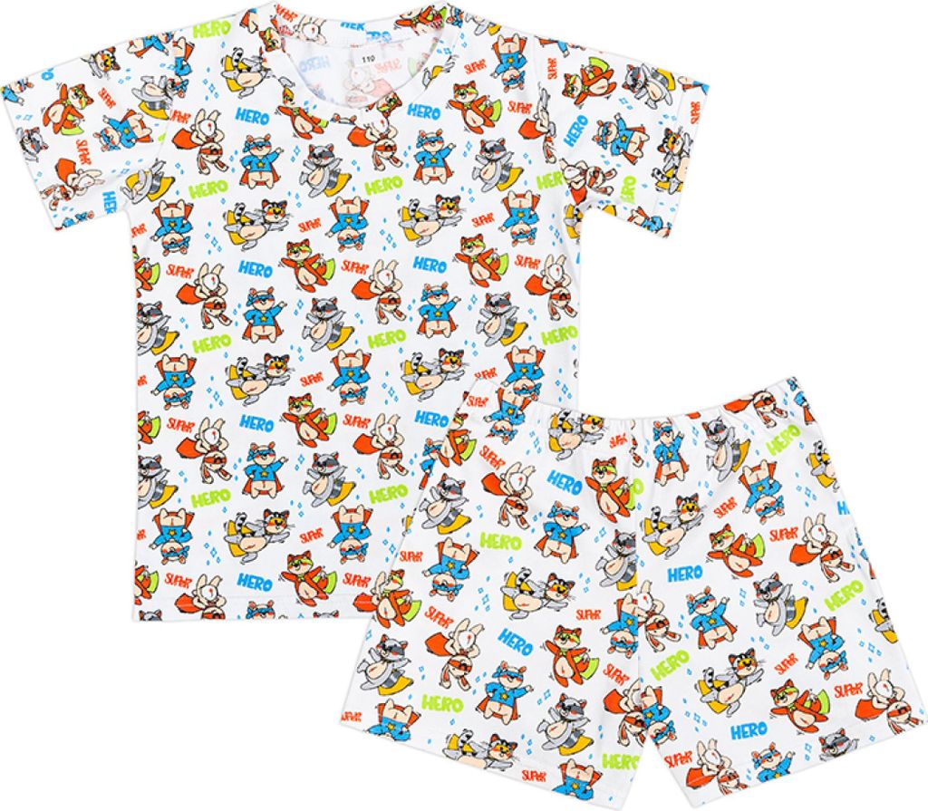 Kurzärmelige Pyjamas, kurze Hosen - 130 - Blau,Rot,Weiß