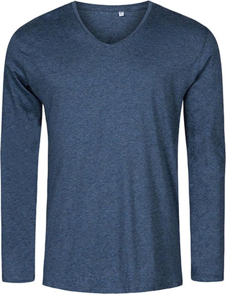 X.O V-Ausschnitt Langarmshirt Herren, Marineblau-Melange, XS