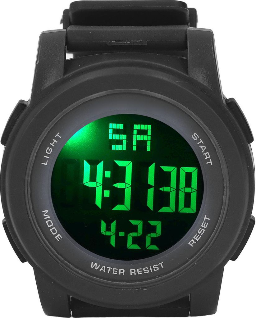 Digital Sports Uhr Multifunktionales großes Display Luminöses 5Bar wasserdichtes Schwimmen für Laufen Wanderungen Schwarz
