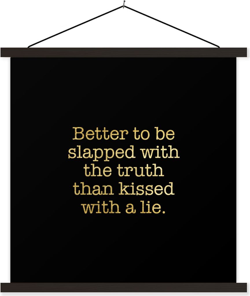MuchoWow Textilposter Wahrheit - Gold - Schwarz - Zitat 120x120 cm mit schwarzem Rahmen - Aufhängungsset