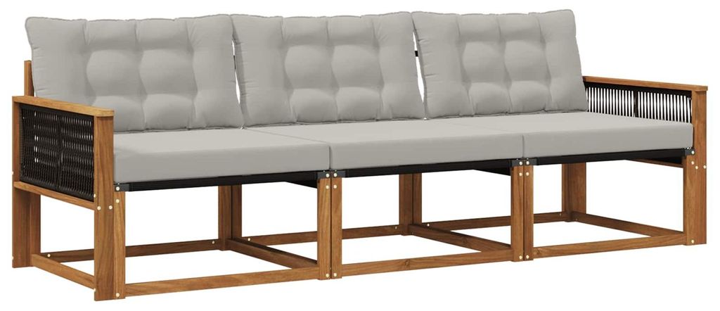 vidaXL Outdoor-Sofagarnitur mit Kissen 3 pcs Natürlich und Hellgrau
