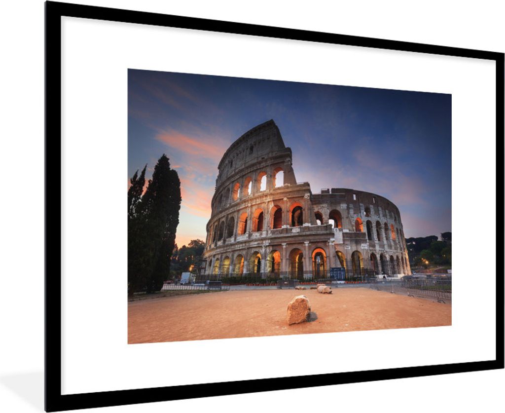 MuchoWow Gerahmtes Poster Italien - Rom - Kolosseum 90x60 cm - Poster mit Schwarzem Bilderrahmen Wandposter Rahmen Foto Bilder - Wanddekoration -...