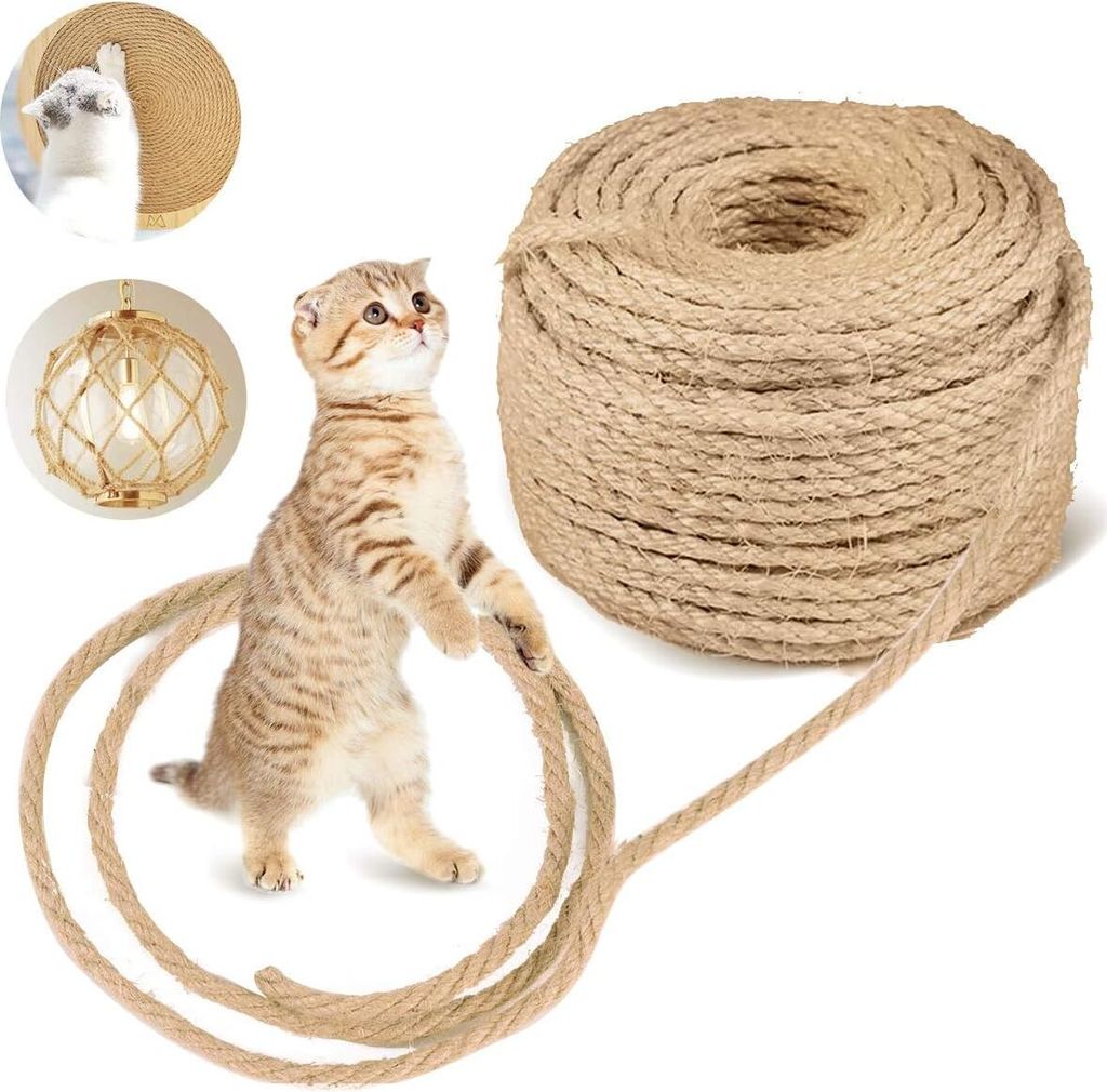 Corde en Sisal Naturalle pour Réparation and Replacement de Chat Scratch Pilier, Arbres à Chat, Rayure Arbre, Chat Rayure Tampon, 6 mm * 15 m, D...