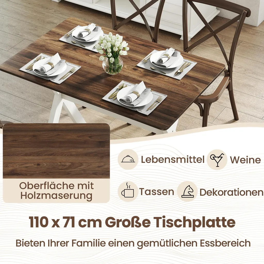 Tavolo Moderno Sala da Pranzo COSTWAY | Design Gambe a X Legno 110x71 - 4