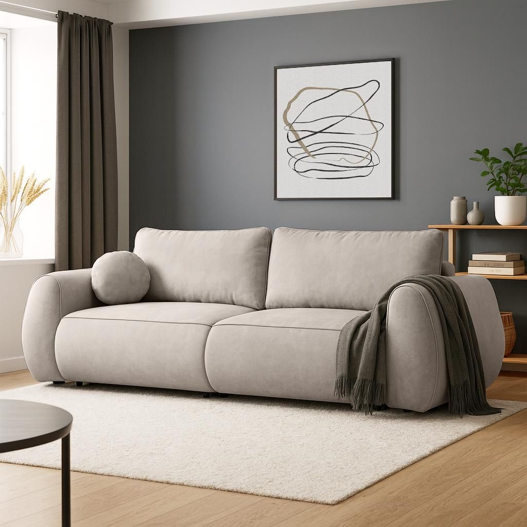 Schlafsofa BRAVO 2-in-1 – umwandelbares Ecksofa links/rechts, mit Schlaffunktion, 2x Bettkasten, 143×202 cm, Creme