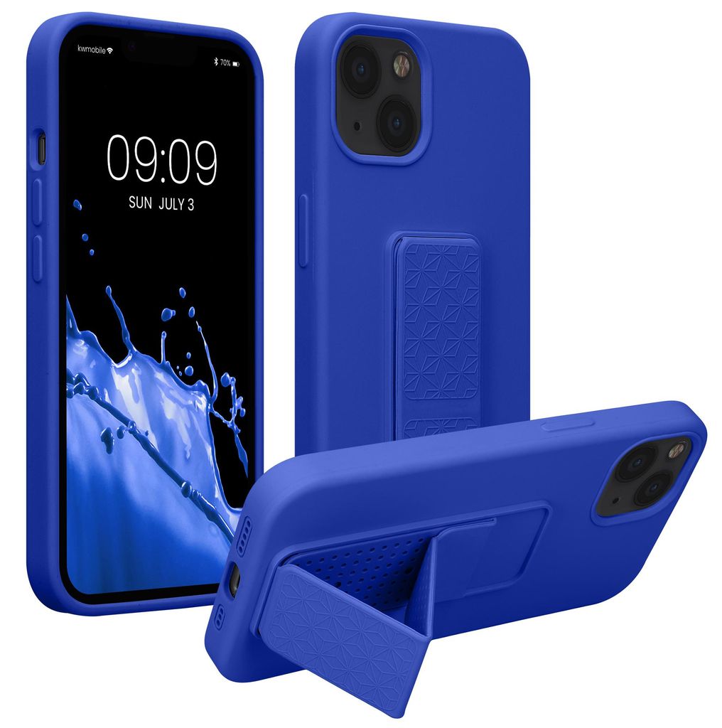kwmobile Handyhülle für Apple iPhone 13 Hülle - TPU Silikon Case mit Fingerhalter und Stand - Schutzhülle Cover in Baltik Blau