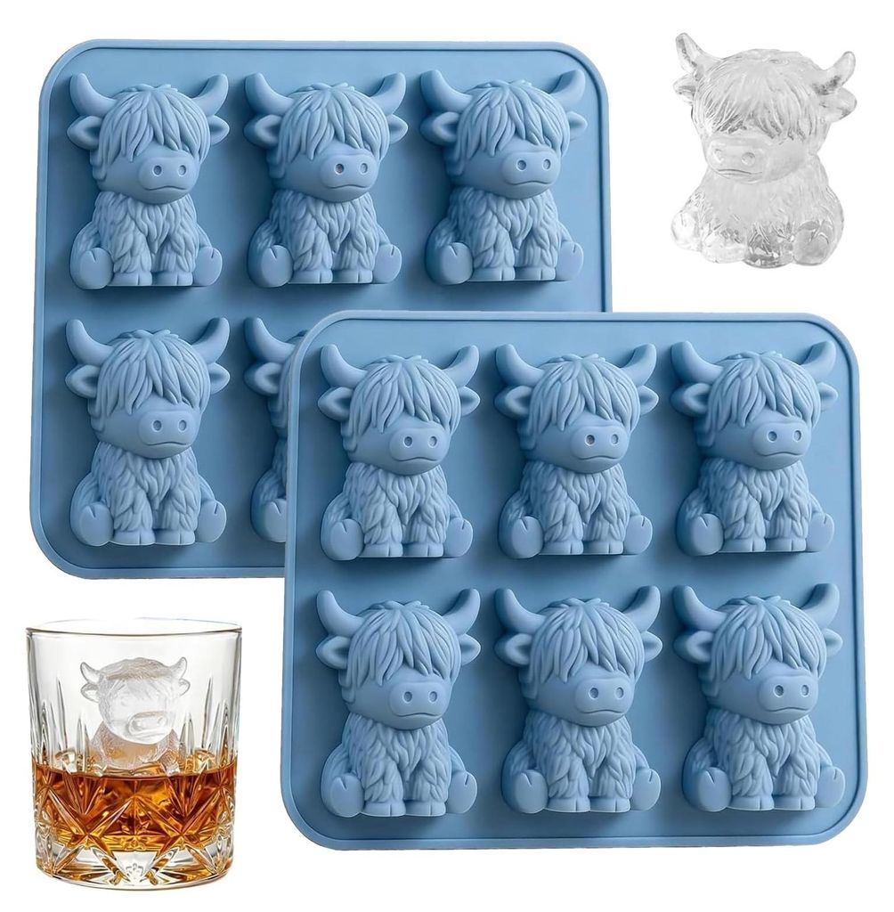 Eiswürfelform 3D Hochlandrind, 6 Fächer, Silikon, flexibel