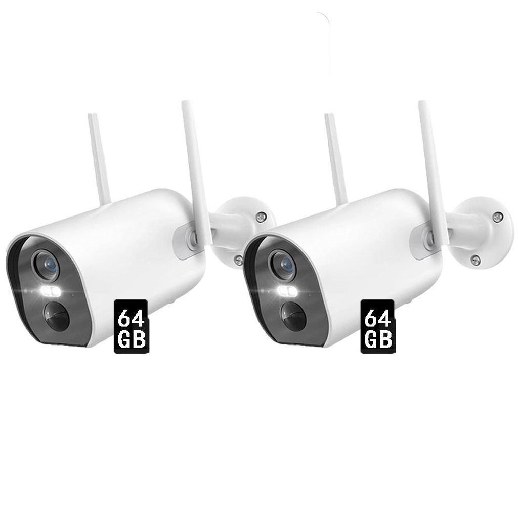 2K 3MP WLAN Überwachungskamera Außen mit Spotlight, 2,4/5GHz WiFi, 2-Wege-Audio, Intelligente Erkennung, Sirene, Nachtsicht, Weiß 2PCS mit 64GB