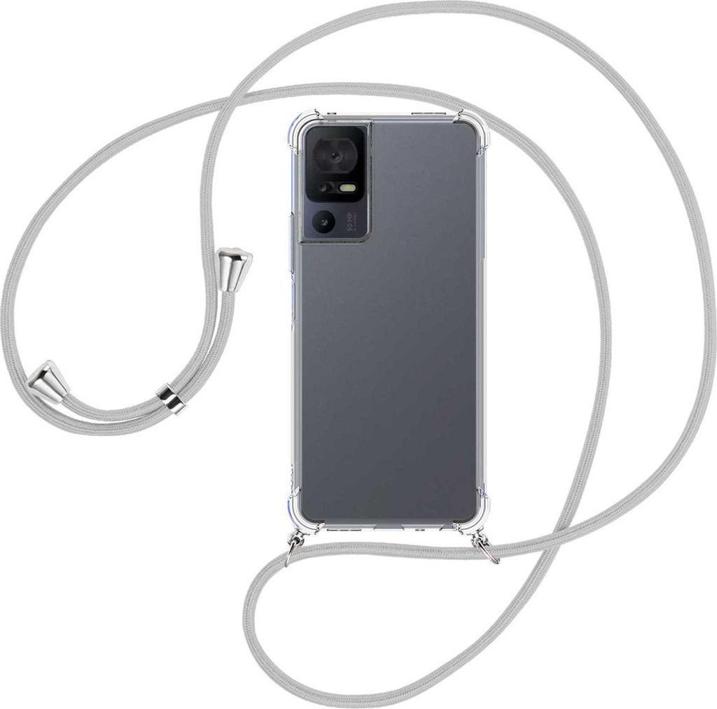 Handykette Backcover-Schutzhülle mit Band (Metall silberfarben) für TCL 40 SE (6.75'') - silbergrau
