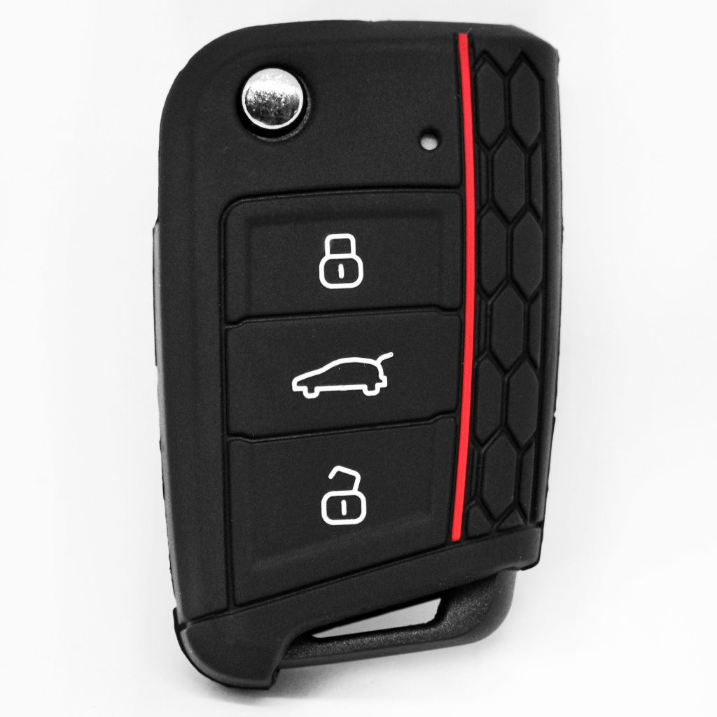 Auto Schlüssel Hülle Silikon Schutz Cover im Wabe Design Schwarz kompatibel  mit Golf 7 Polo 6C Seat Ateca Arona Leon Skoda Octavia Superb Kodiaq 3