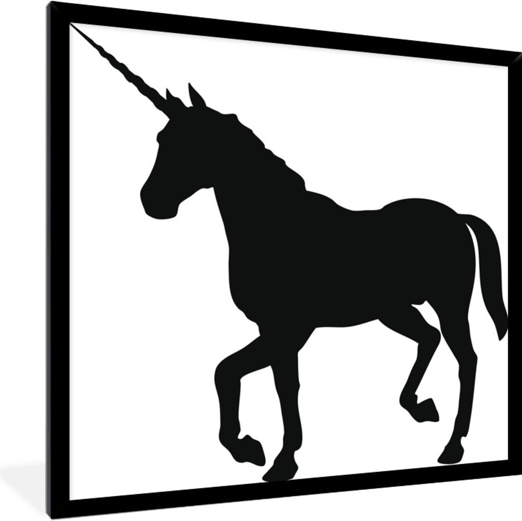 MuchoWow Gerahmtes Poster Eine Illustration eines schwarzen Einhorns - Mädchen - Kind - Mädchen 40x40 cm - Poster mit Schwarzem Bilderrahmen Wa...
