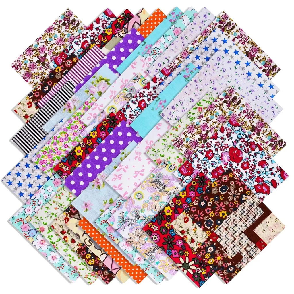 70 Tissus Patchwork Floraux en Coton Lavable - Format Carré 25 x 25 cm