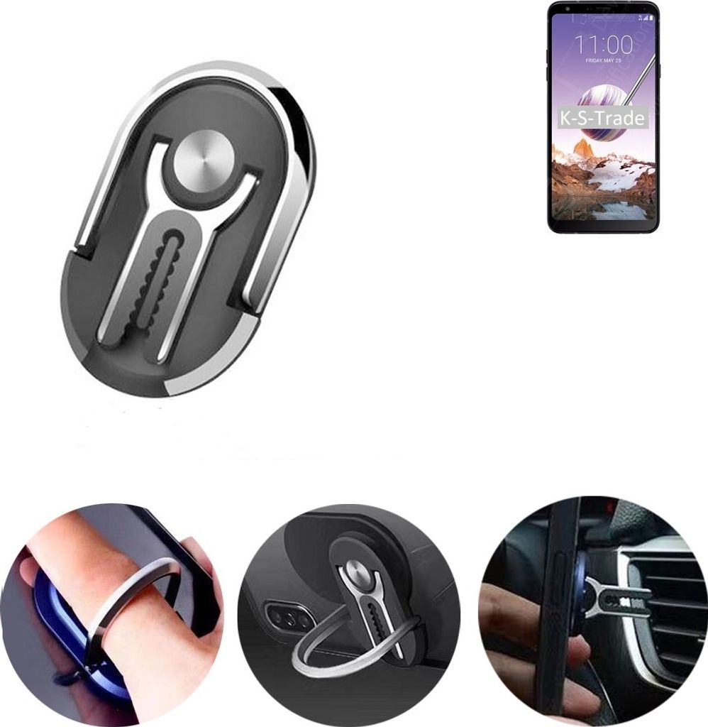 K-S-Trade 3in1 Smartphone-Ring Handy-Ring kompatibel mit LG Electronics Stylo 4 Fingerhalterung Handyring Tischständer Lüftungsgitter-Halterung