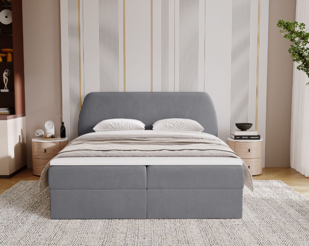 Kaiser Möbel Schlafzimmerbett Bloom mit abgerundetem Kopfteil, Stoff Komodo Grau 120x200 cm