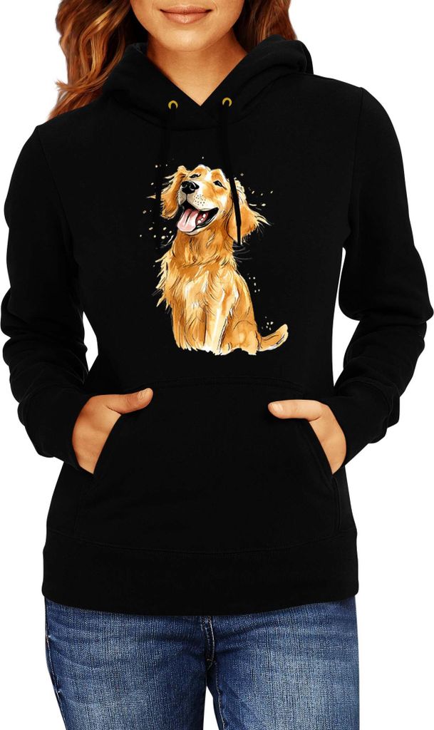 Damen Kapuzenpullover Funny Dogs Breeds Golden Retriever Dog Breed 010, Lady 2XL / Schwarz