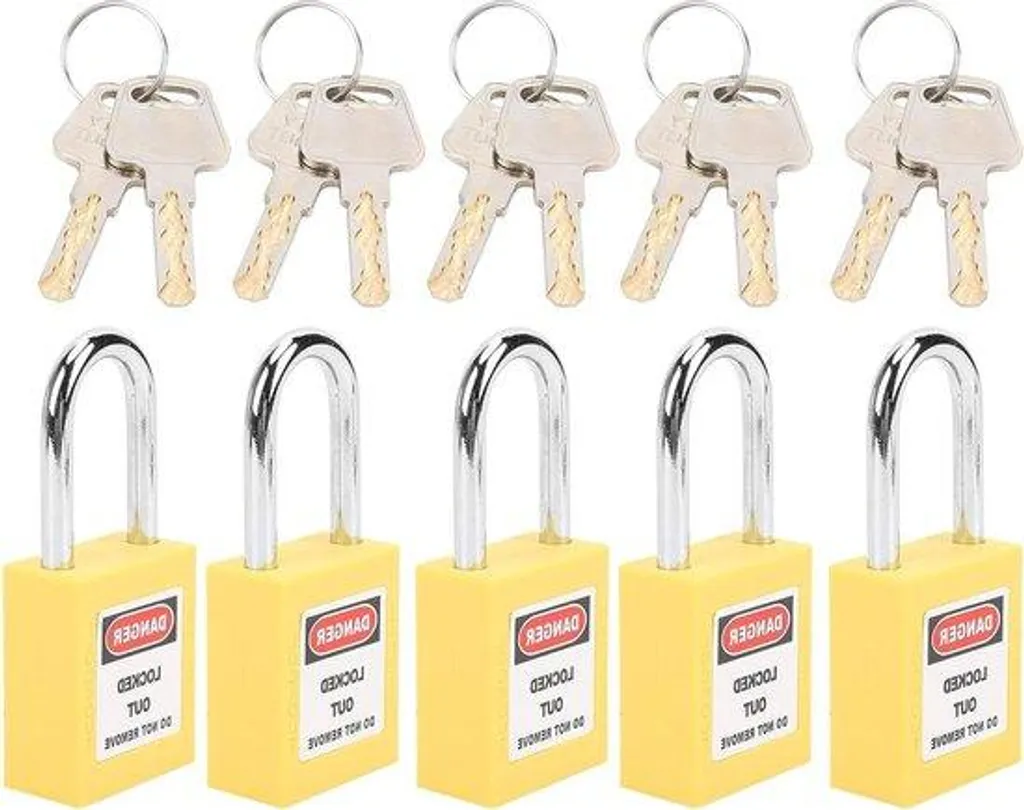 Évitez les accidents : lot de 5 cadenas de sécurité jaune 38 mm machine