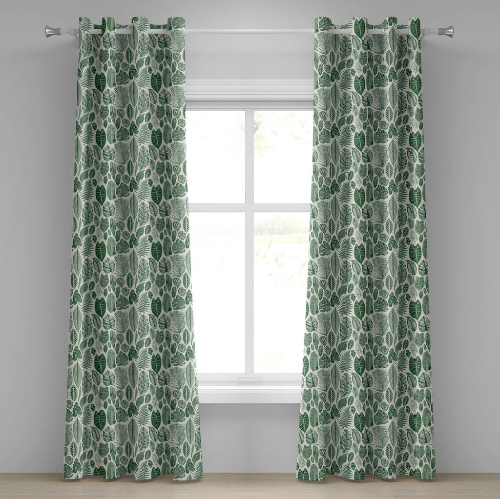 ABAKUHAUS Botanisch Ösenvorhang, Weinlese-Blumenmuster mit ausführlichen exotischen Blättern von den verschiedenen Bäumen, Dekorative 2-Panel-F...