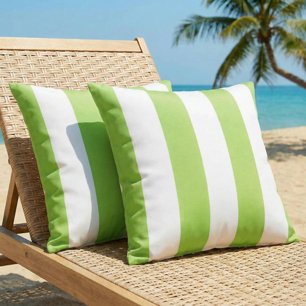 Wasserdichte Outdoor-Kissenbezüge 40x40 cm, 2er-Set, grün gestreift, moderne Gartenkissenbezüge, dekorative Kissenbezüge für Strand, Sommersof...