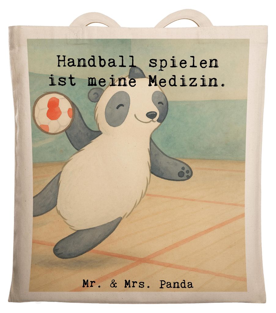 Mr. & Mrs. Panda Baumwolltasche Panda Handball spielen Design - Weiß - Geschenk, Verein, Tote Bag, Uni Tasche, dokumententasche, Schultasche, Club...