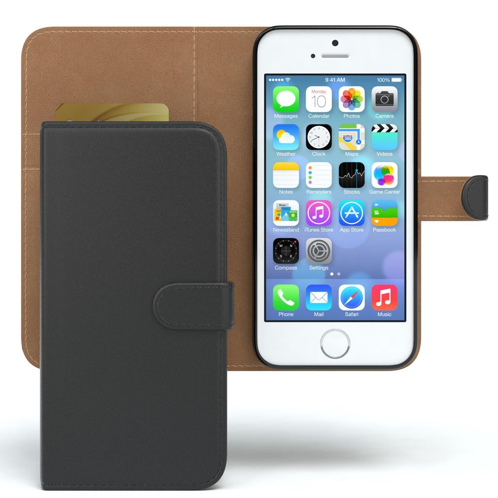 EAZY CASE Business Hülle für Apple iPhone SE 2016, iPhone 5 / 5S klappbar, Premium Kunstleder Handyhülle mit Kartenfach