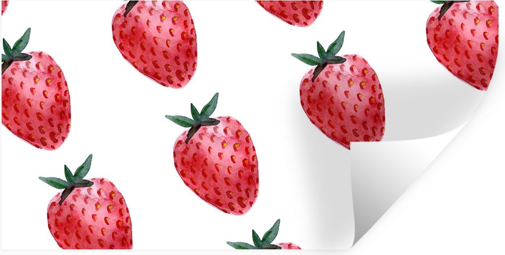 MuchoWow Wandtattoo Wandsticker Wandaufkleber Erdbeere - Aquarell - Weiß 160x80 cm Selbstklebend und Repositionierbar - Sticker - Dekorfolie