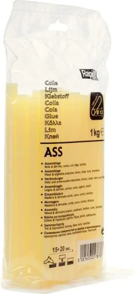 Colla professionale RAPID, stick da 12 mm, per incollare legno, imballaggi, pelle, sughero, tessuti, 1 kg