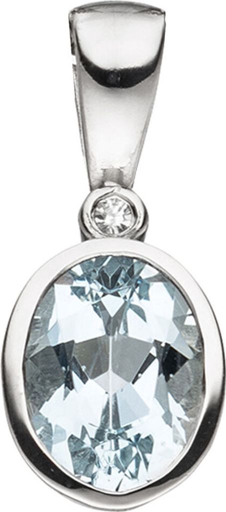 Anhänger mit Aquamarin & Diamant 585 Gold Weißgold Solitär hellblau oval Damen