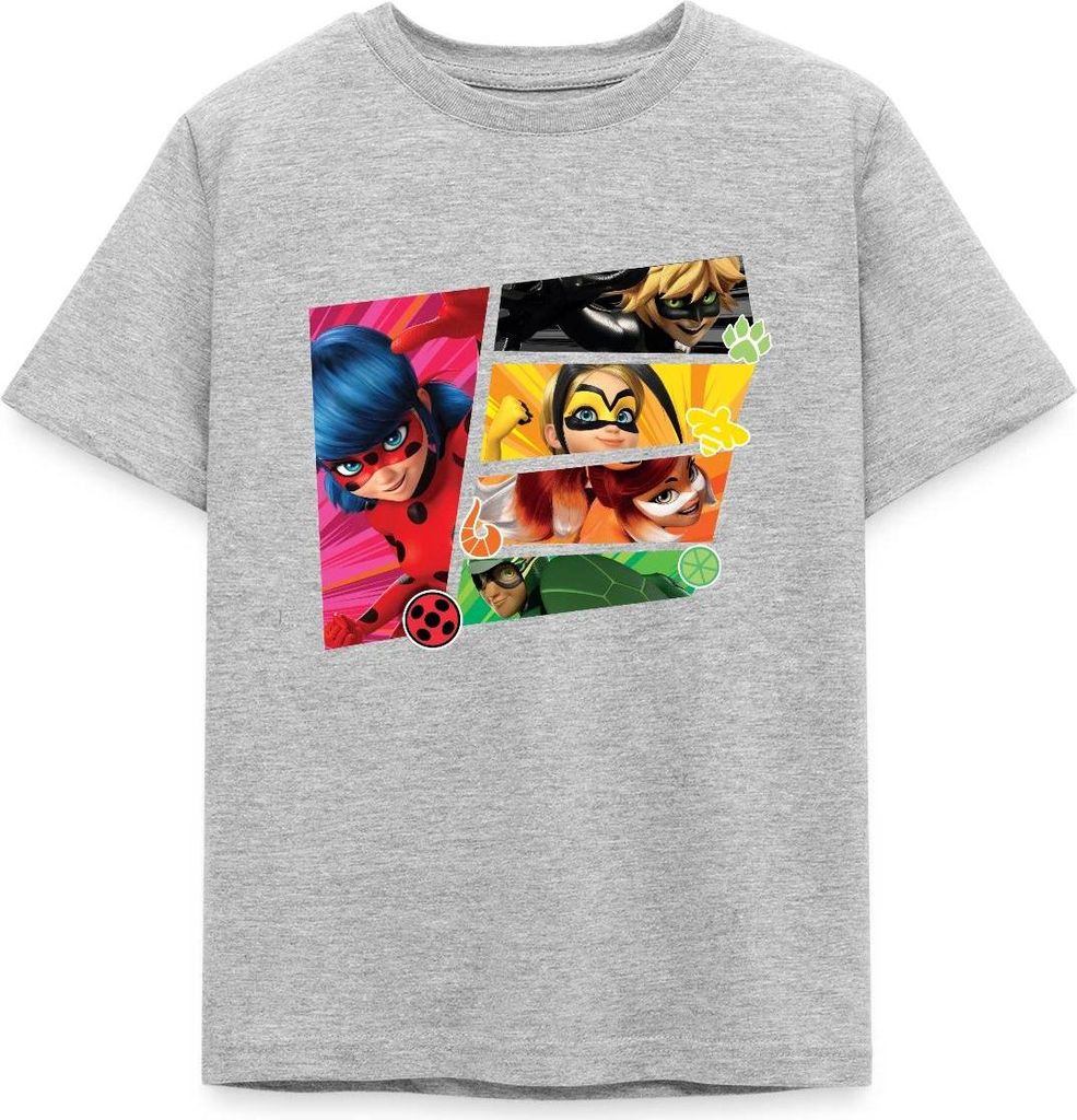 Spreadshirt Miraculous Superhelden Kinder T-Shirt, 110/116 (5-6 Jahre), Grau meliert