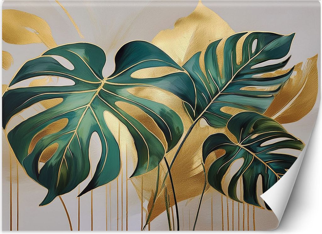 Vlies fototapete Tropische Monstera-Blätter 250x175 cm Feeby Gold inkl. Kleber einfache Montage