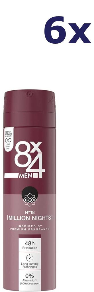 6x 8x4 Deospray für Männer – Nr. 18 „Millions Nights“ 150 ml