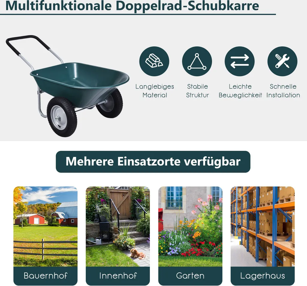COSTWAY Carriola 2 Ruote 100kg | Design Ergonomico Verde Giardino - 8