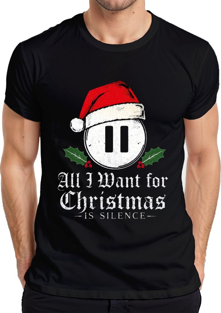 All I Want for Christmas is Silence introvert Santa hat holly Herren T-Shirt, Schwarz, L