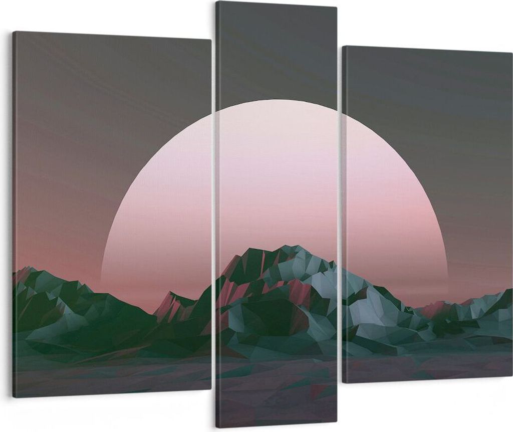 Bild auf Leinwand - Leinwandbild - 3 Teile - Landschaft Berge Sonne - 95x80cm - Wand Bild - Wanddeko - Wandbilder - Leinwanddruck - Bilder - Wandde...