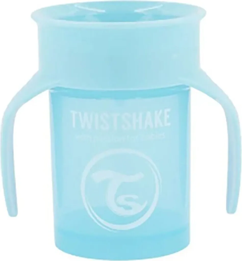 Tasse à bec 360 degrés pour bébé Twistshake 230ml avec poignées bleues