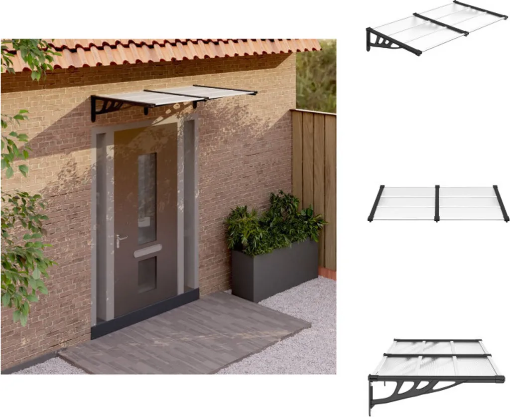vidaXL Tettoia per porta nera e trasparente 152,5x90 cm in policarbonato - Tende da sole