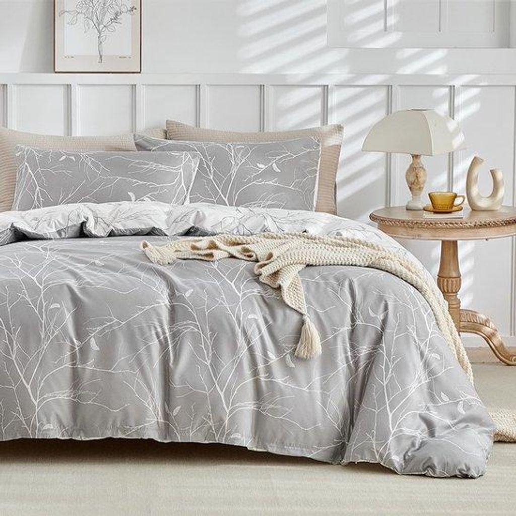 Unyqoos Stylish Microfiber-Bettbezug mit botanischem Design und Reißverschluss