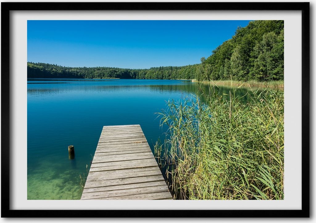 Bild - Bilderrahmen - 100 cm x 70 cm - MDF - Rahmen - Foto - Wandkunst Pier auf dem See