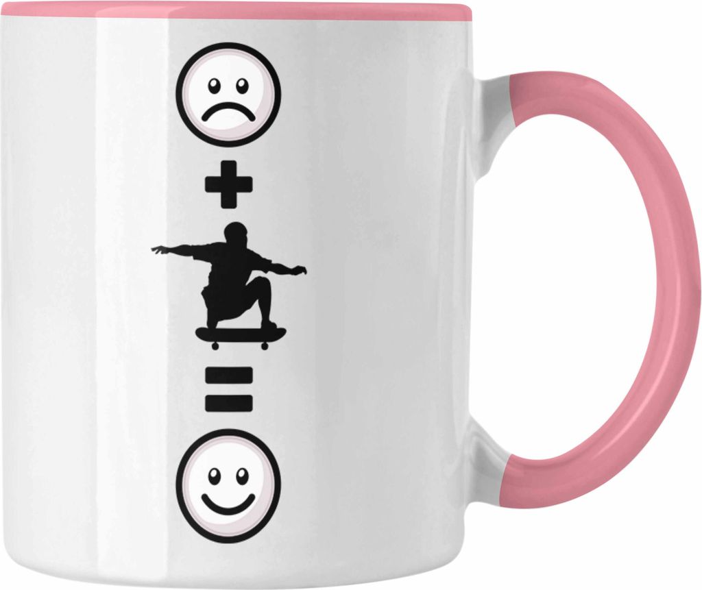Trendation - Skateboard Tasse Geschenk für Skater Skateboarder Geburtstag Lustige Geschenkidee :( + Skaten = :) (Rosa)
