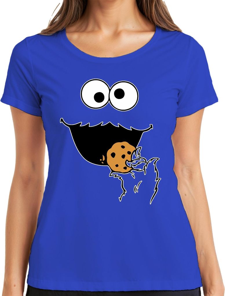 Keksmonster Keks Krümel lustig Karneval Geschenk Fasching Fastnacht Damen T-Shirt, Blau, L