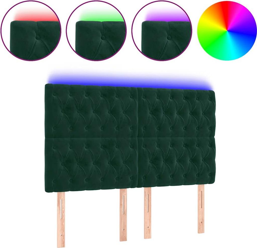 vidaXL LED Kopfteil Dunkelgrün 144x7x118/128 cm Samt