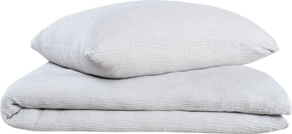 Oh Cosy Bettwäscheset Sally | 2-teilig | Uni | Musselin | 100% Baumwolle | Knopfverschluss | 135x200cm + 80x80cm | Hellgrau