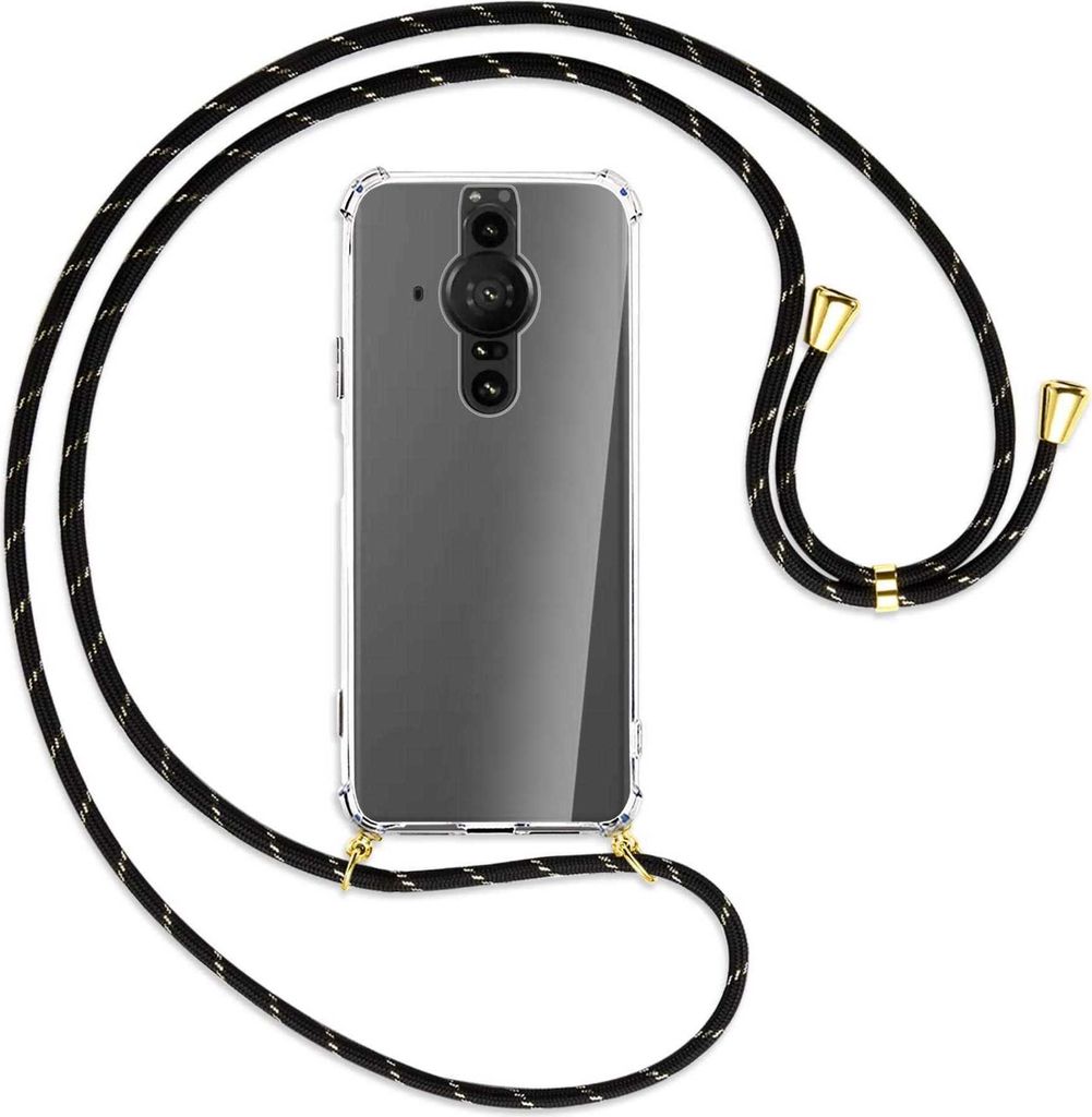 Handykette Backcover-Schutzhülle mit Band (Metall goldfarben) für Sony Xperia PRO-I - schwarz/gold