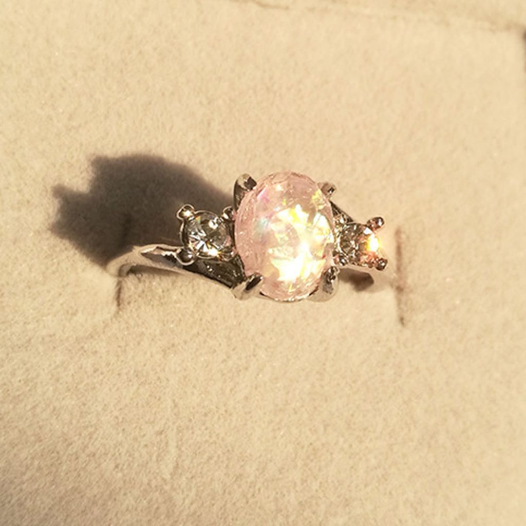 Eingelegte Strasssteine, eleganter Damenring, ovaler Schliff, bunter künstlicher Edelstein, Fingerring, Schmuckzubehör-Rosa,US 7