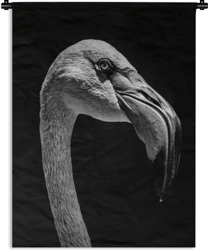 MuchoWow Wandteppich Wandbehang Tierporträt Flamingo in schwarz und weiß 120x160 cm Tapisserie Dekoration Wandtuch - Wohnzimmer - Moderne