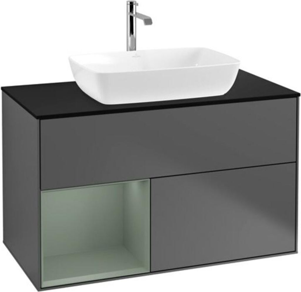 V&B Waschtischunterschrank Wandbeleuchtung Finion 100, Pl b m, Reg Oli. m Lac, Anthrac. m