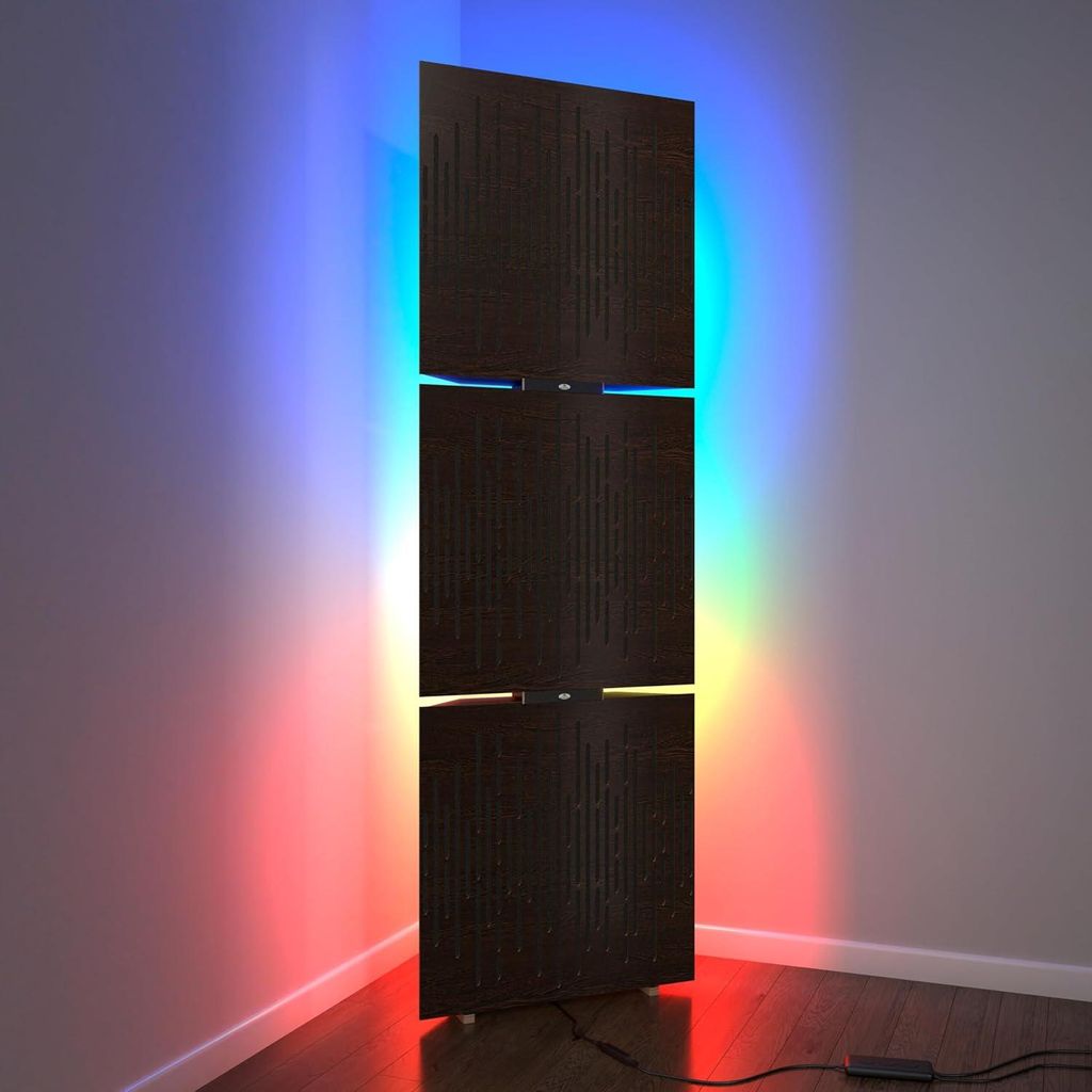 3er-Pack– Akustik-Bassfallen „WAVE“ mit Stehlampe | Mobiler Akustik-Eckständer mit LED-RGB-Hintergrundbeleuchtung | 150x50x10cm |Wenge