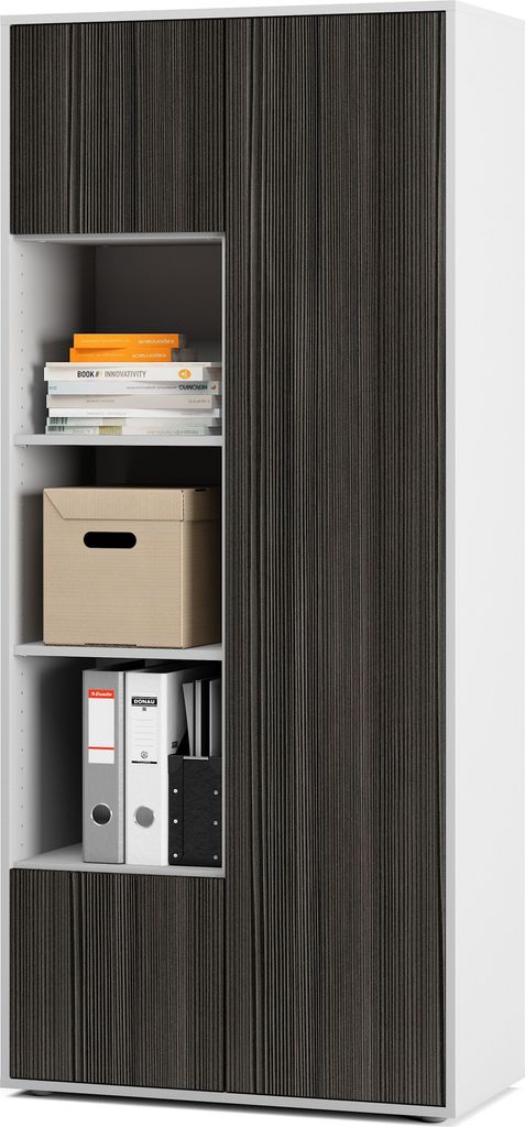 SIMPLYFURN Büroschrank Amira T30 | Aktenschrank & Mehrzweckschrank in Weiß & Avola Anthrazit | 3 offene Fächer | Push-to-Open | 181x80x40 cm | f...