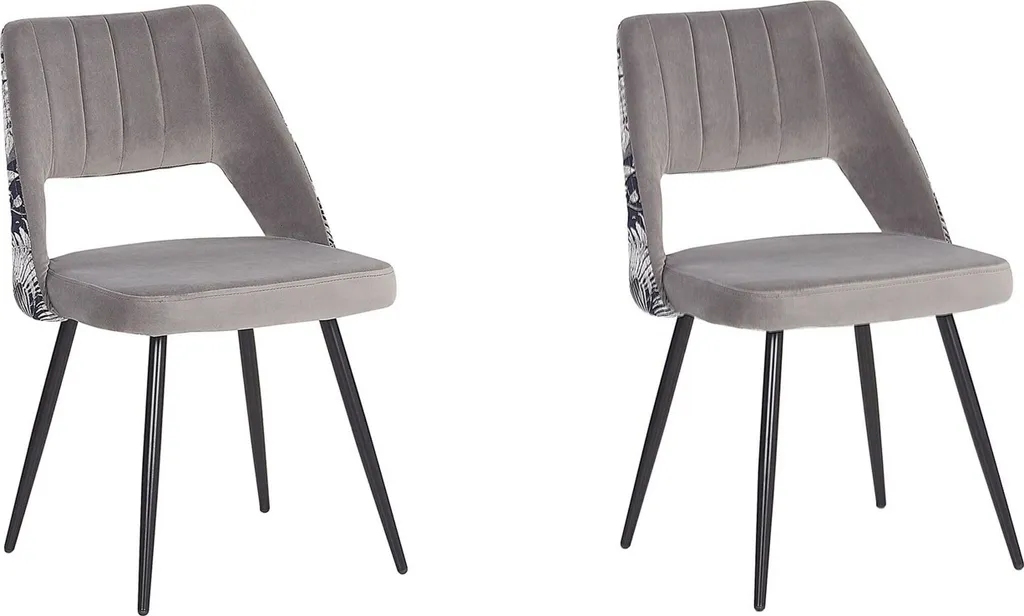 Chaises de salle à manger en velours gris et dossier motif floral